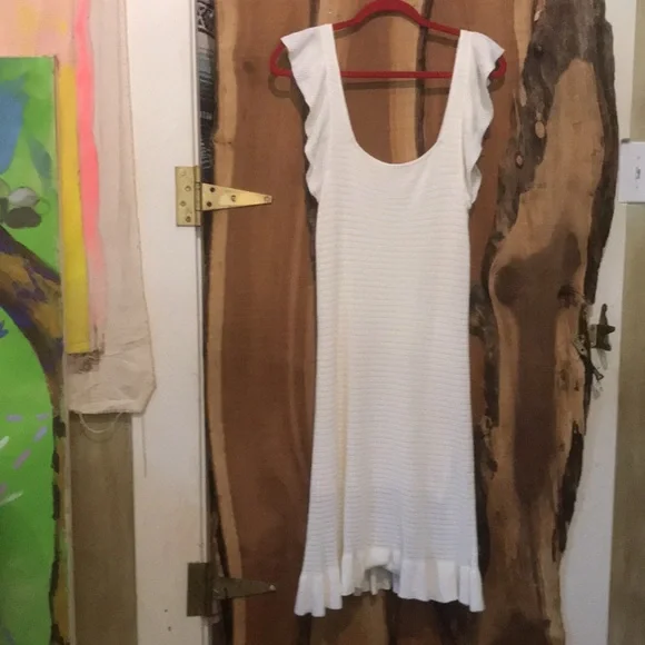 HOUSE OF HARLOW 1960 NWT Little White Knit Dress Flutter Midi Easter Summer - Picture 4 of 14